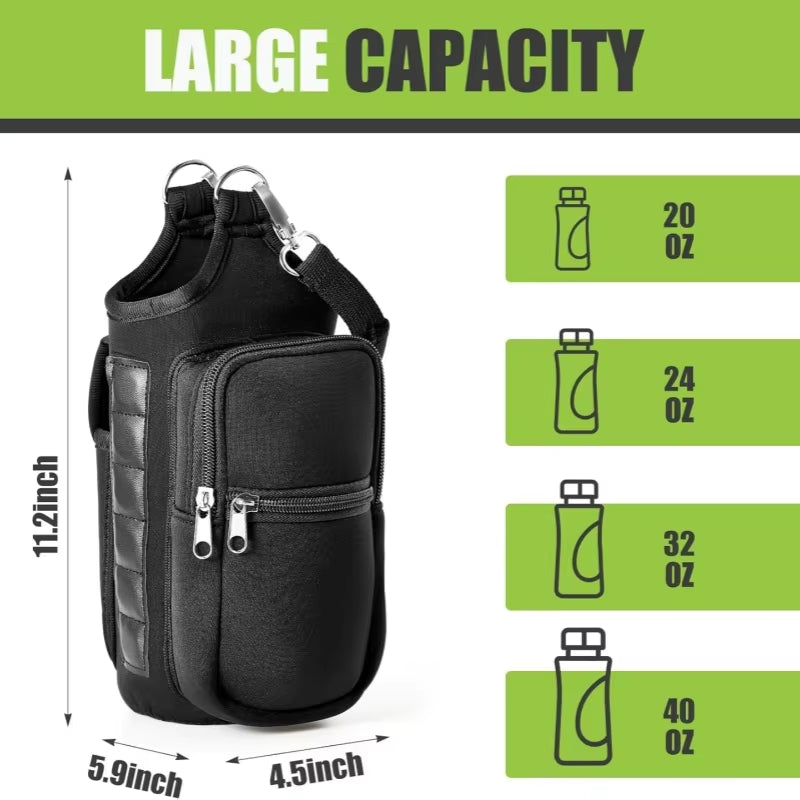 Magnetic Water Bottle Holder Gym Water Bottle Carrier Bag W/ Phone Pocket Handle Shoulder Strap 6 Built-In Magnets Water Bottle