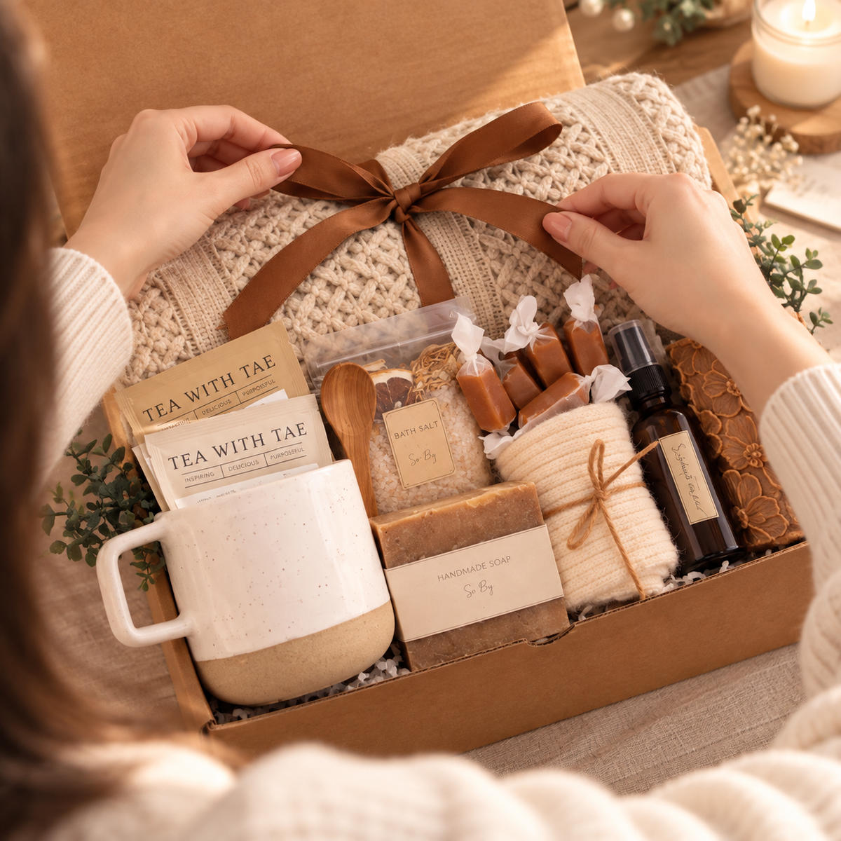 Spa Rustic Gift Box - Brown Floral