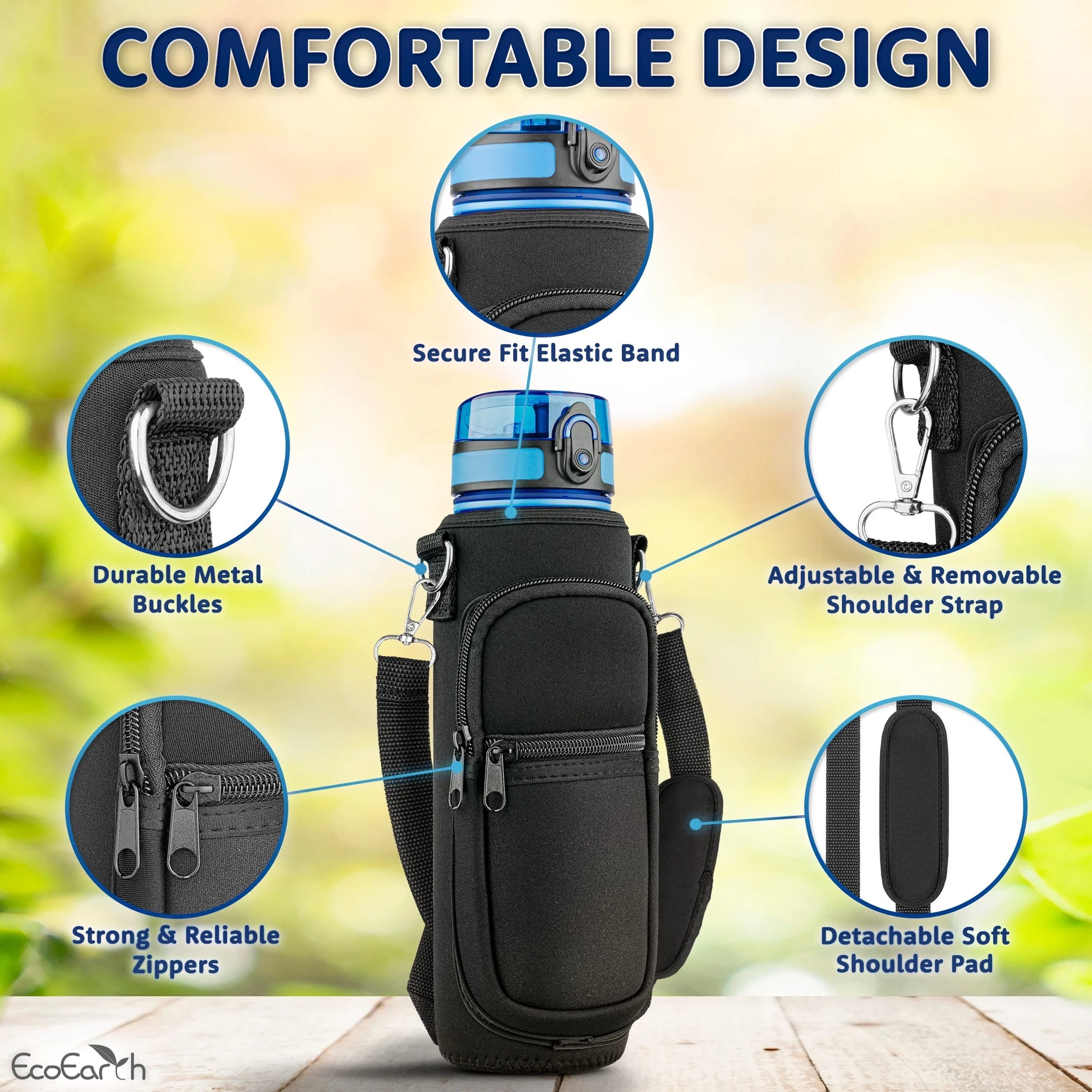 Sports Water Bottle Carrier W/Adjustable Shoulder Strap