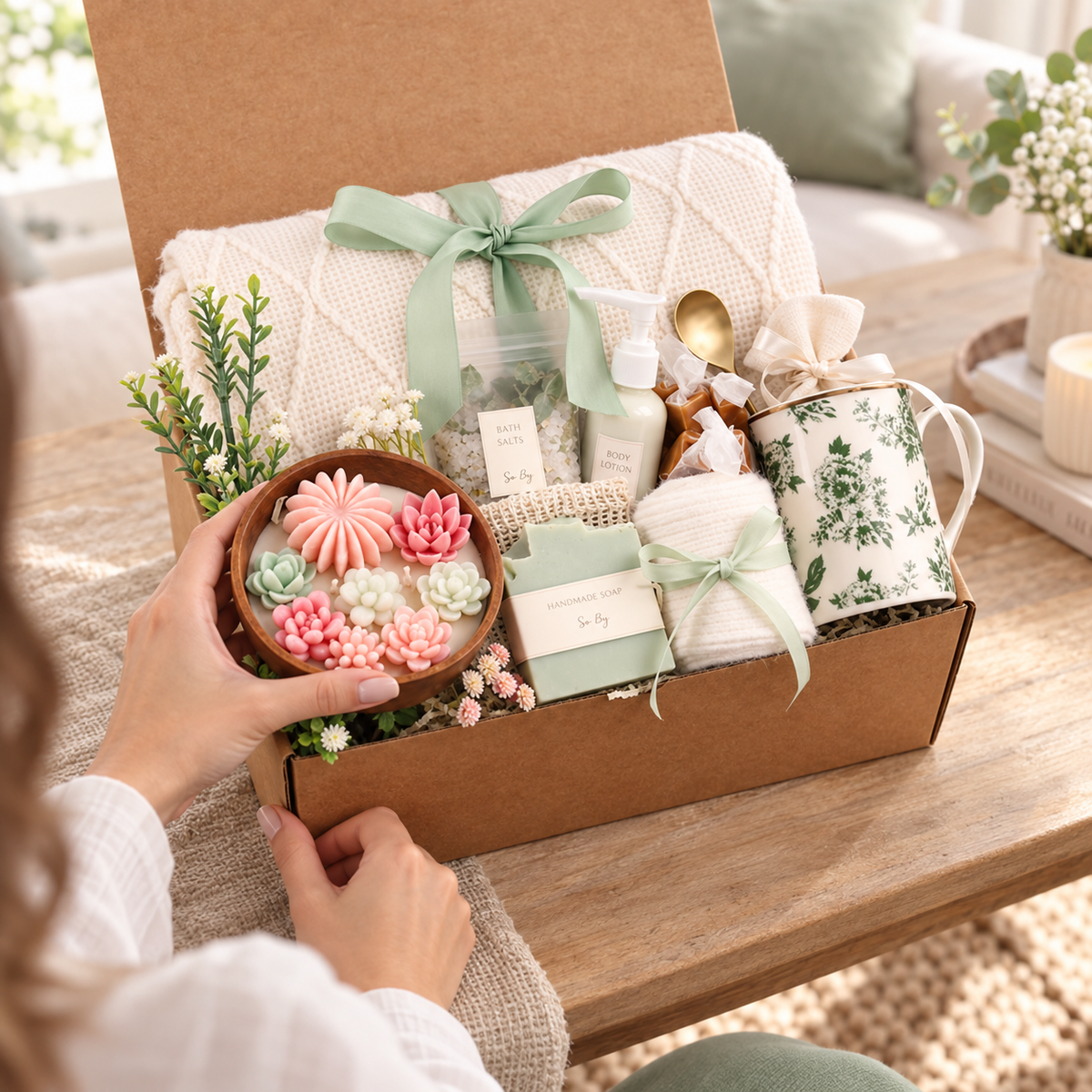 Pink Succulent Candle Gift Box