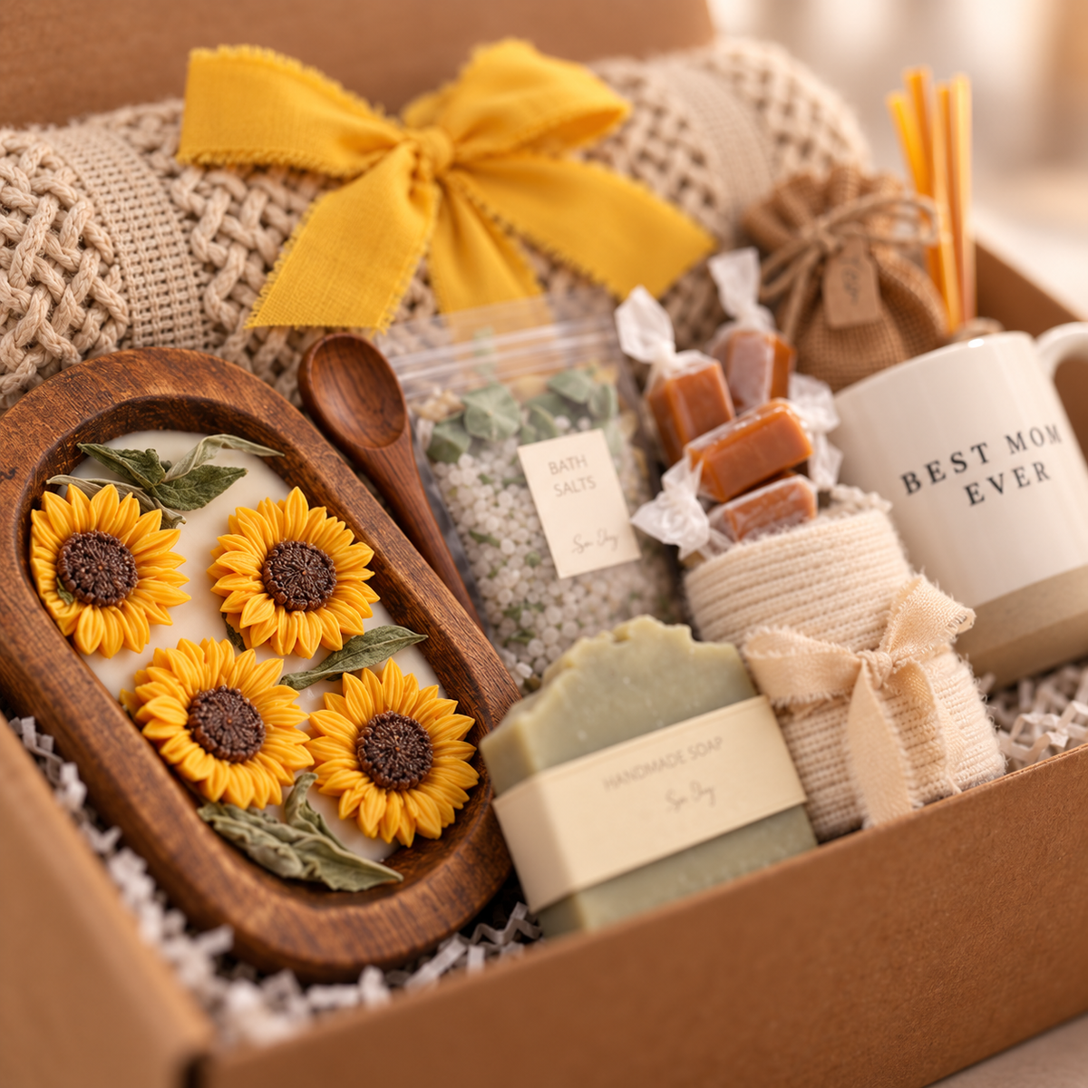 Sunflower & Wood Wick Candle Gift Box