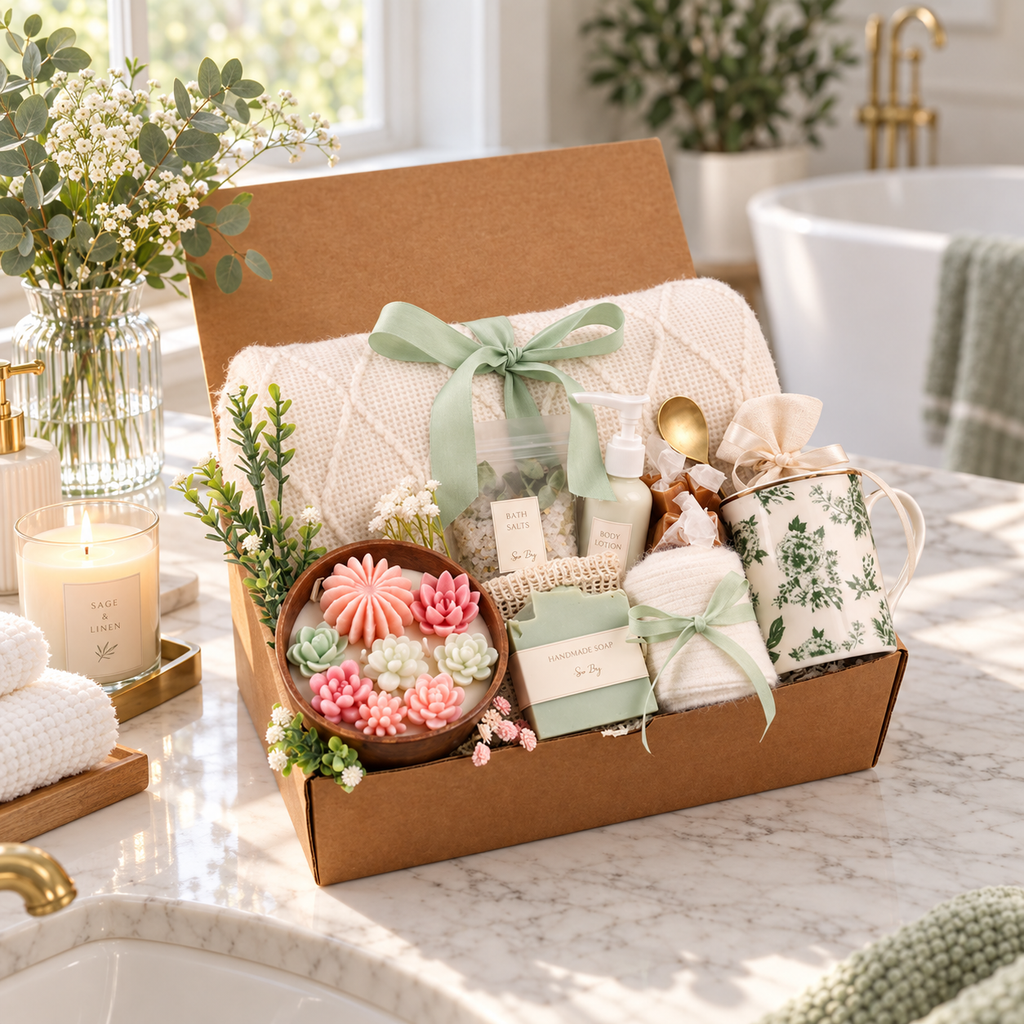 Pink Succulent Candle Gift Box