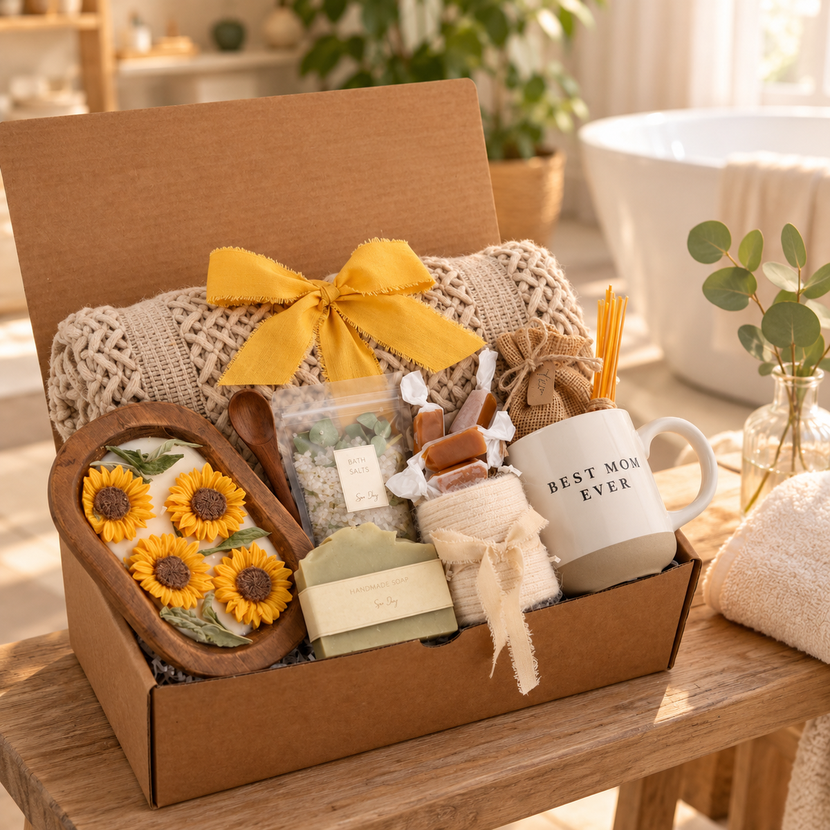 Sunflower & Wood Wick Candle Gift Box