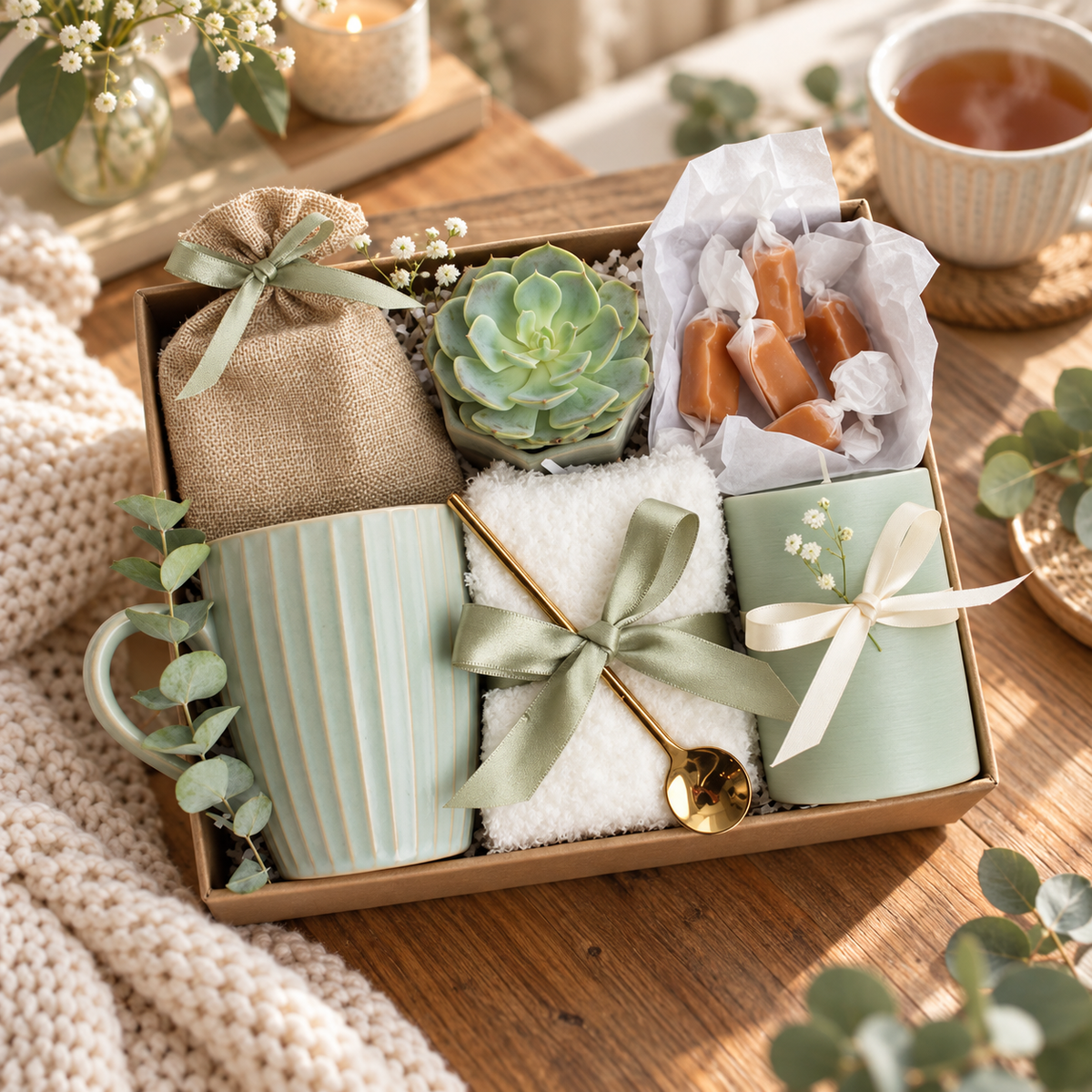 Green Candle & Succulent Gift Box