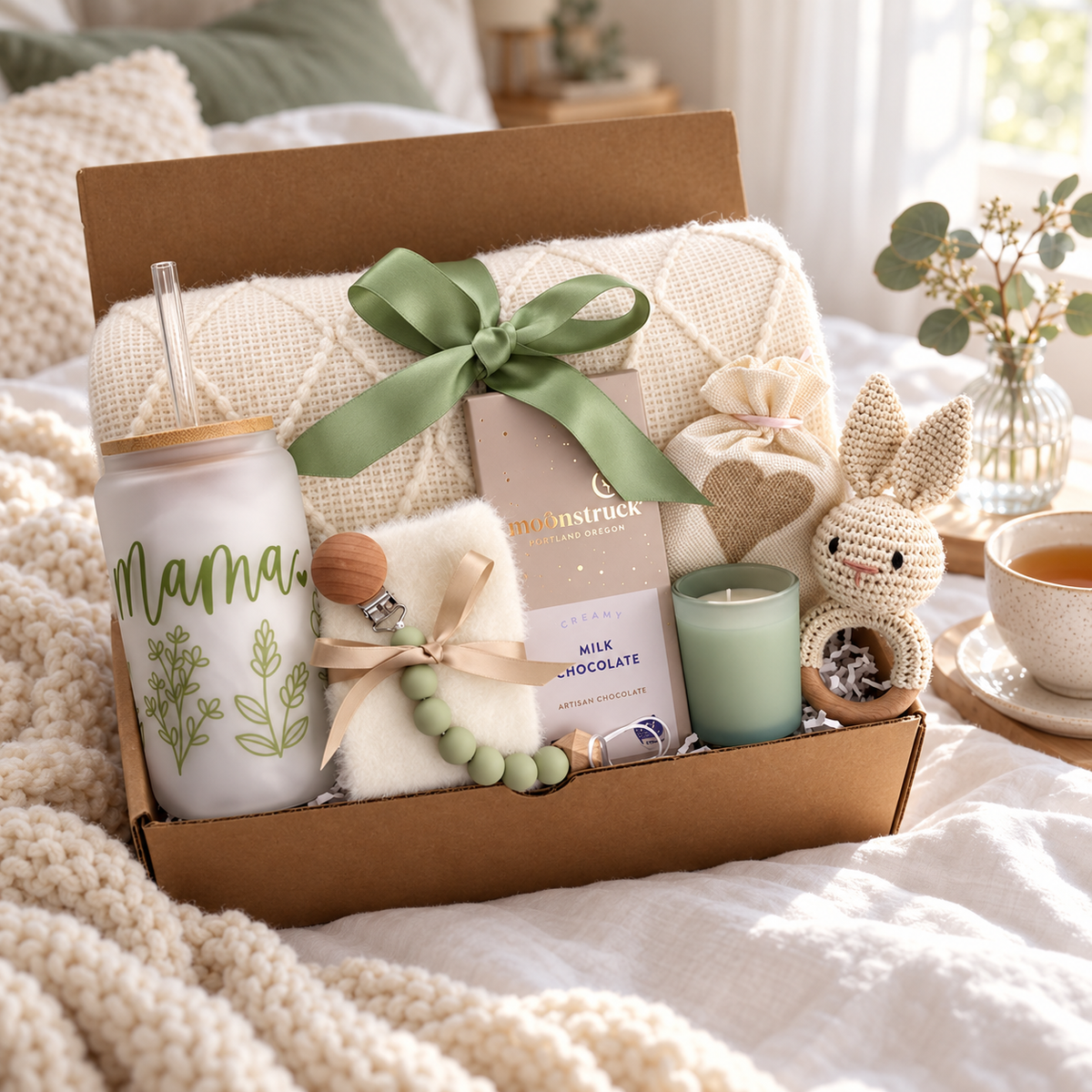 Mama Glass & Green Blanket Gift Box