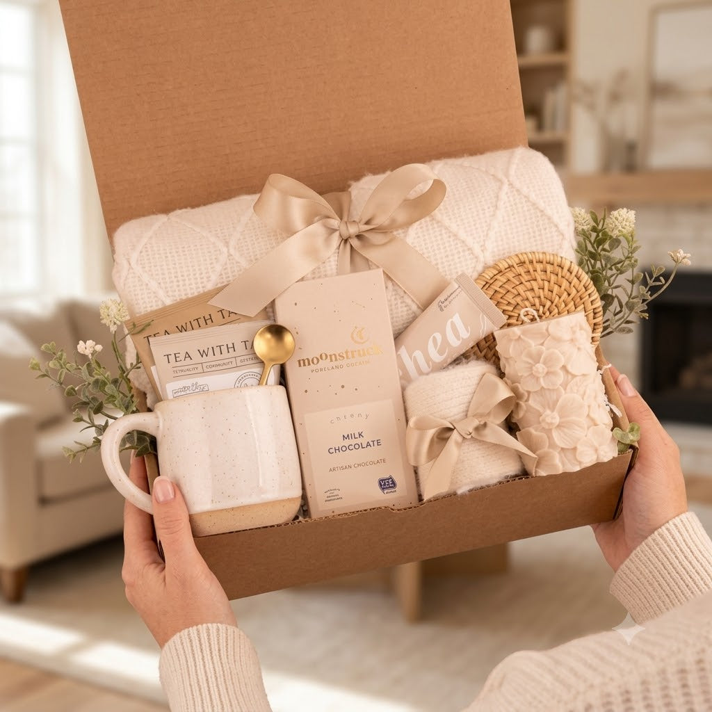 White Pillar Floral Candle Gift Box