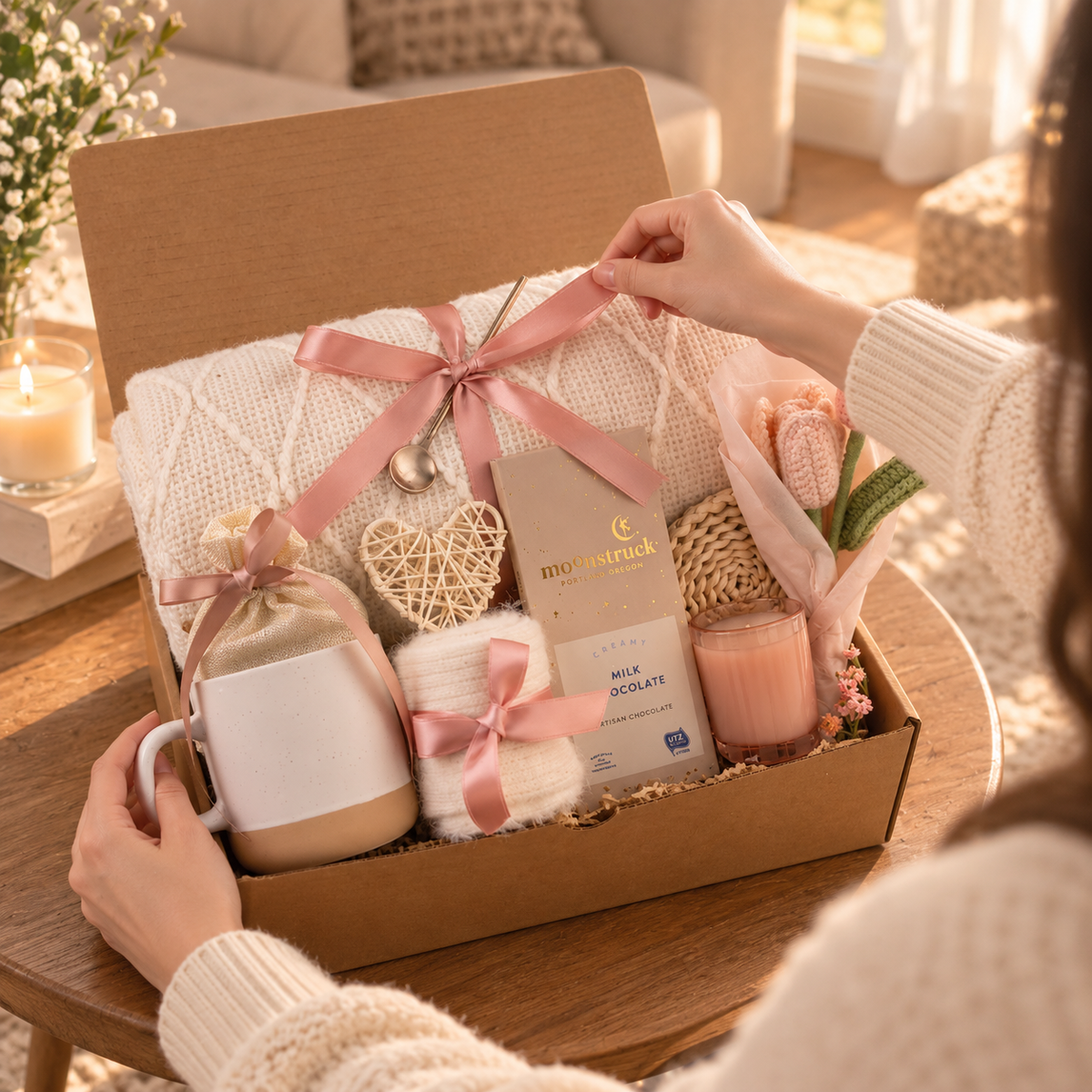 Pink Tulip & Heart Gift Box