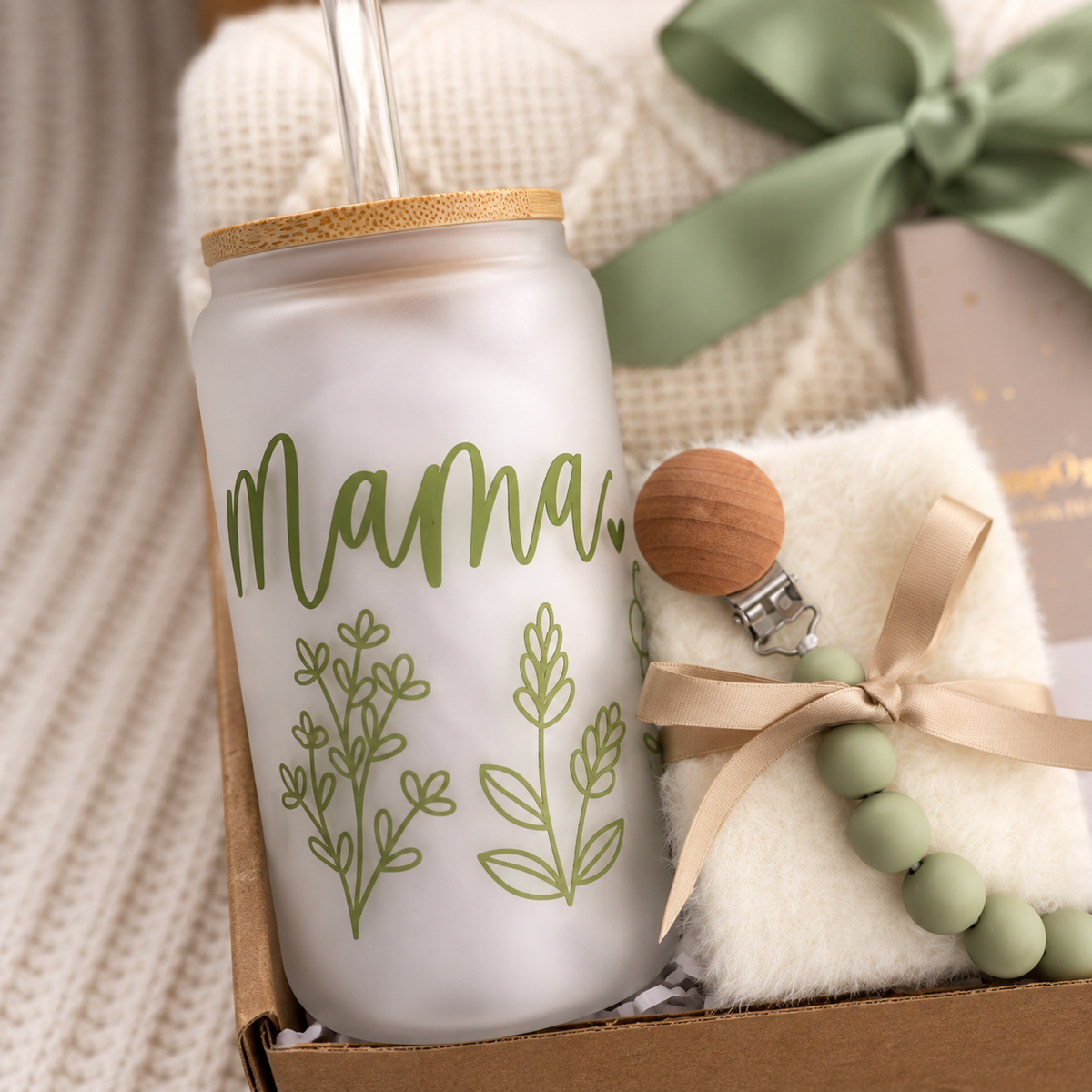 Mama Glass & Green Blanket Gift Box