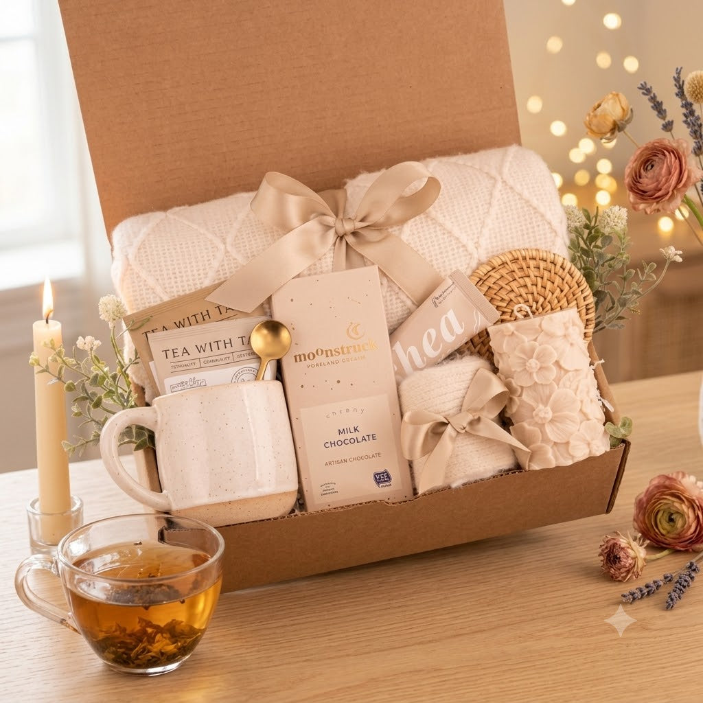 White Pillar Floral Candle Gift Box