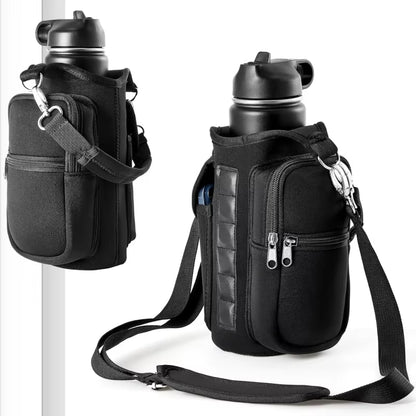 Magnetic Water Bottle Holder Gym Water Bottle Carrier Bag W/ Phone Pocket Handle Shoulder Strap 6 Built-In Magnets Water Bottle