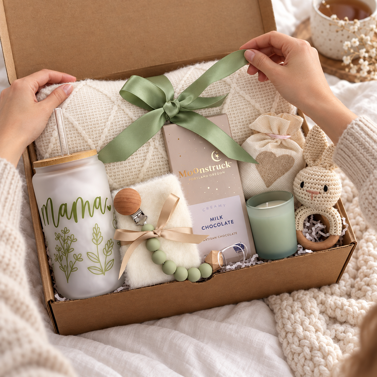 Mama Glass & Green Blanket Gift Box