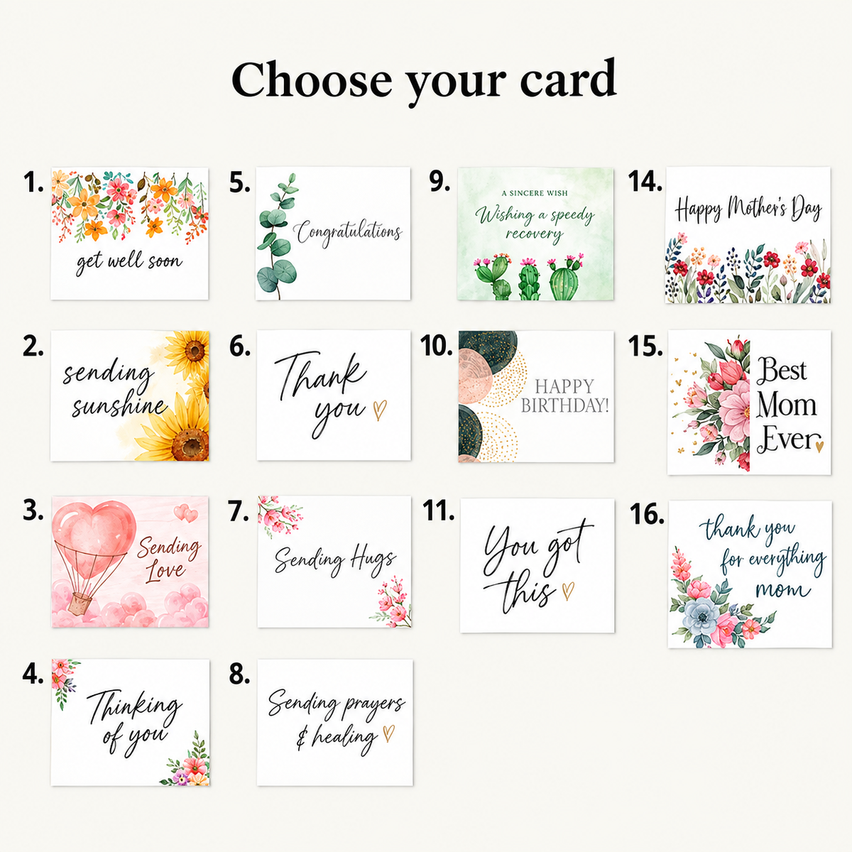 Choose your card - pick a card number in the dropdown above