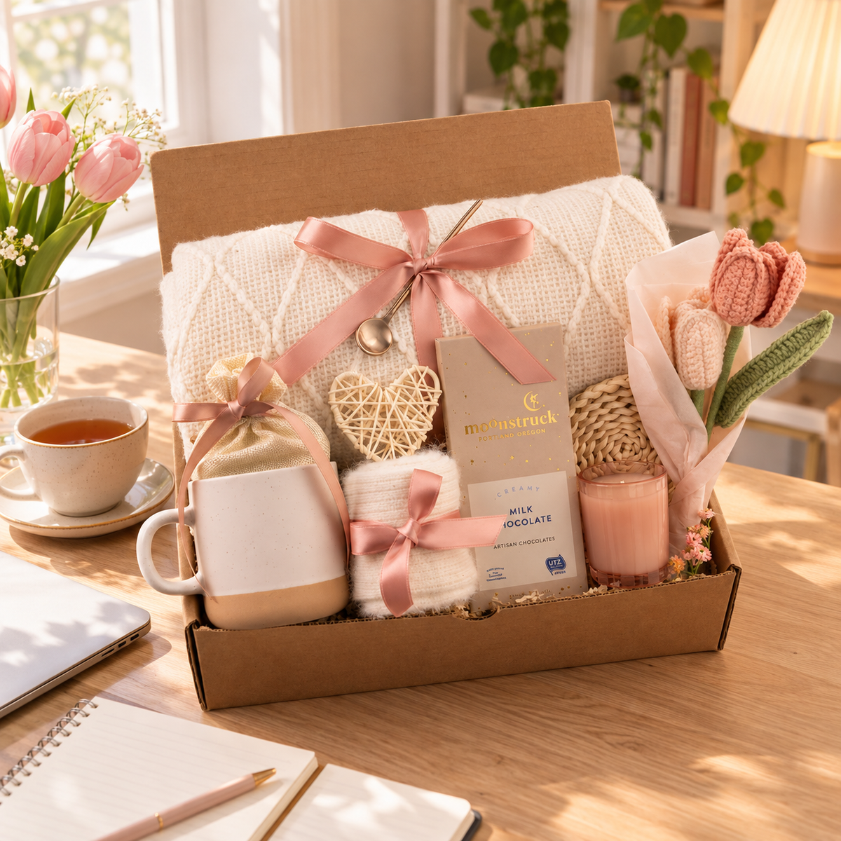 Pink Tulip & Heart Gift Box