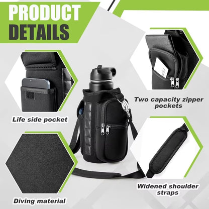 Magnetic Water Bottle Holder Gym Water Bottle Carrier Bag W/ Phone Pocket Handle Shoulder Strap 6 Built-In Magnets Water Bottle