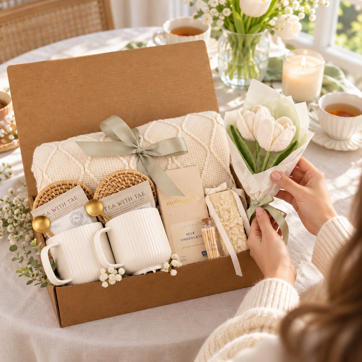 Dual Mug & White Tulip Gift Box