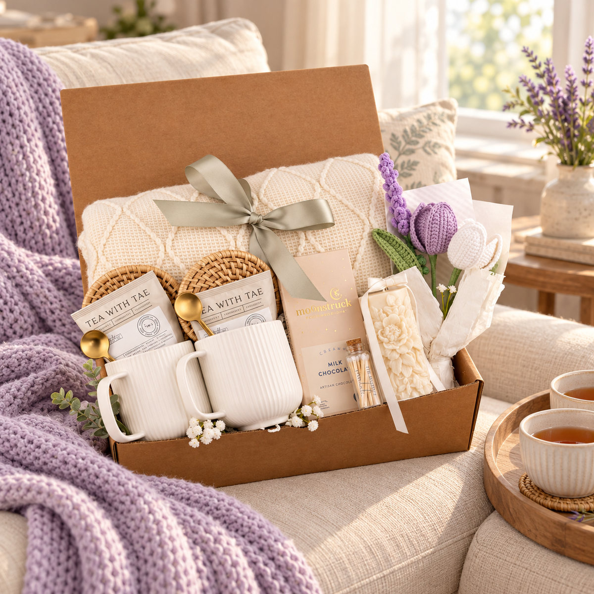 Dual Mug & Purple Tulip Gift Box