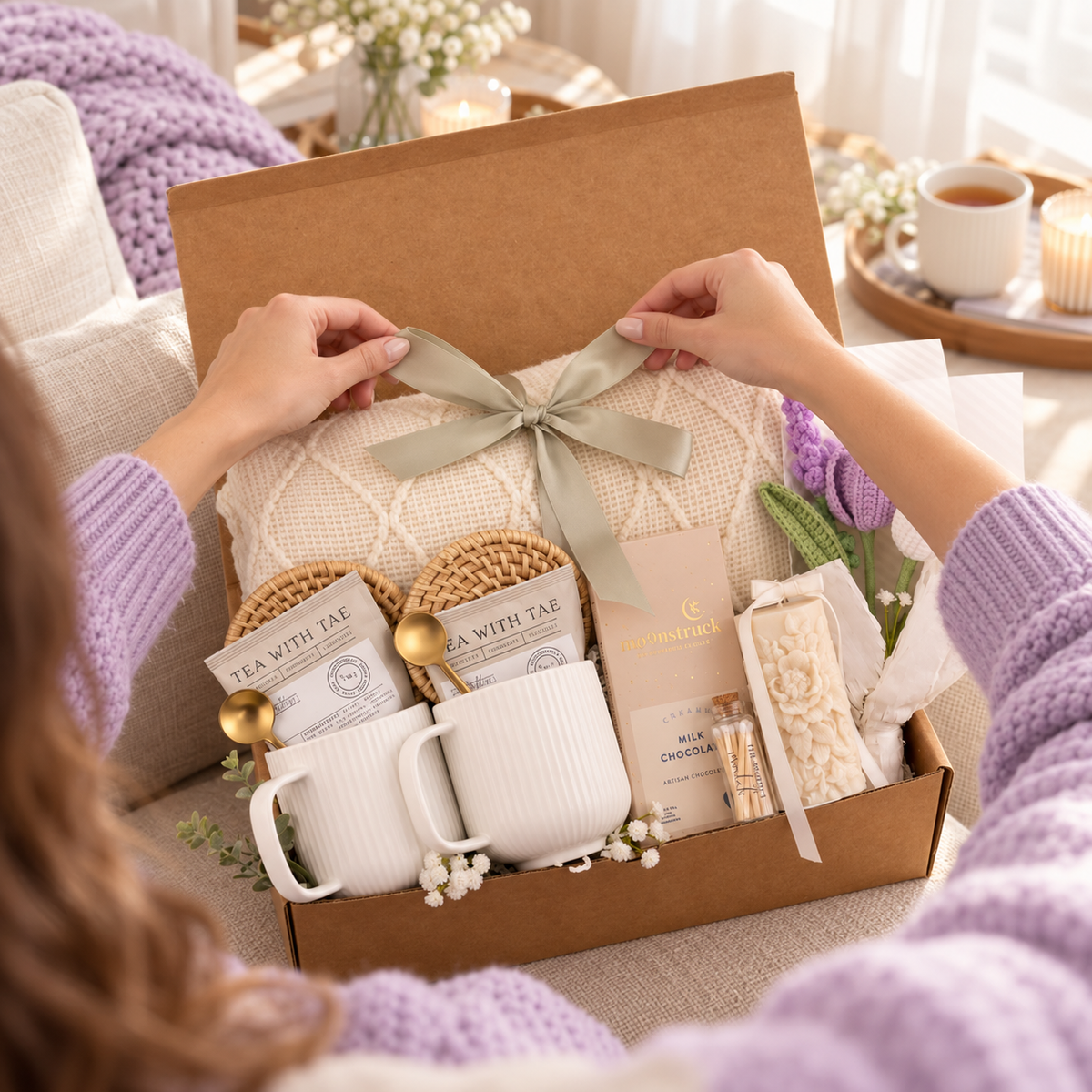 Dual Mug & Purple Tulip Gift Box