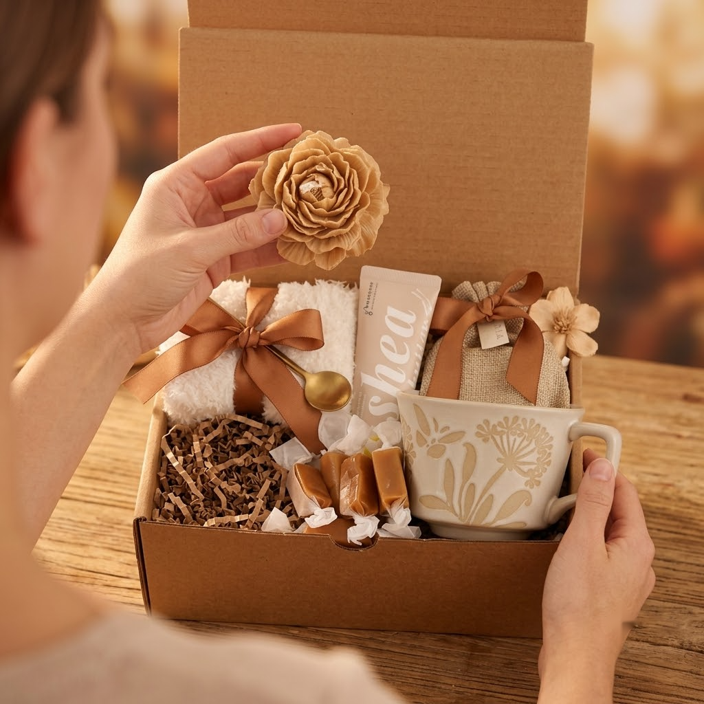 Brown Floral Candle Gift Box - Small