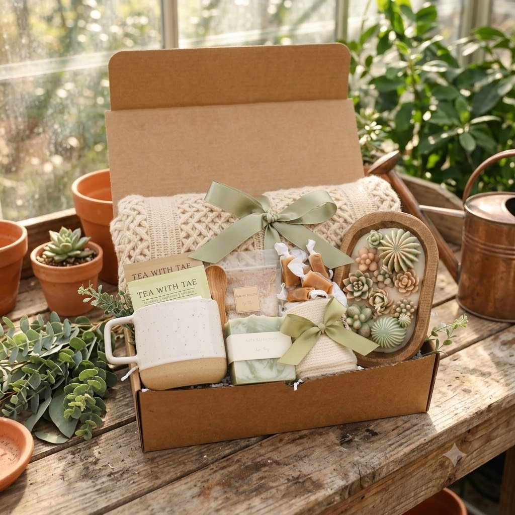 Brown & Green Wood Wick Candle Gift Box