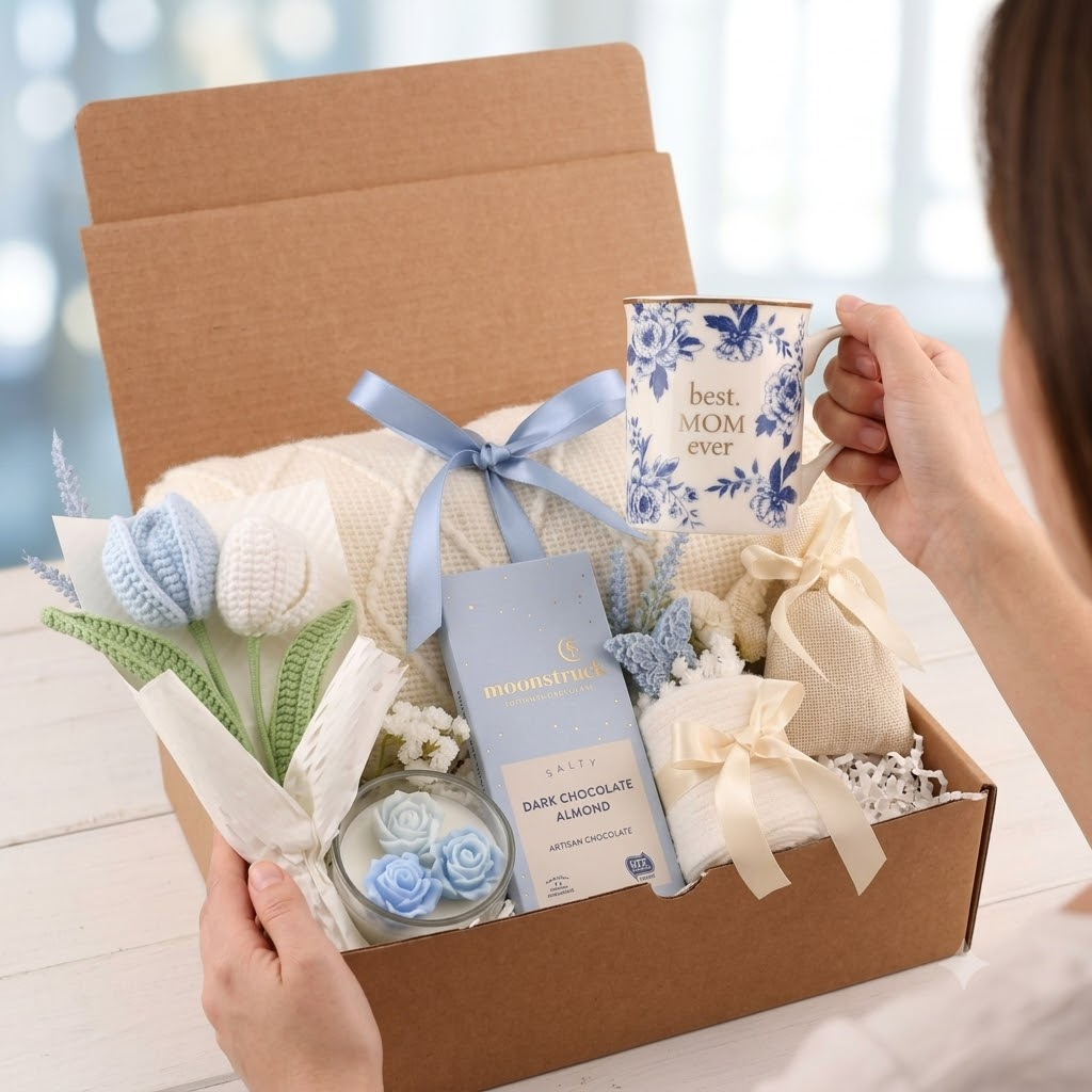 Blue Tulips Gift Box - Mom