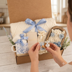 Blue Toile & Wood Wick Candle Gift Box