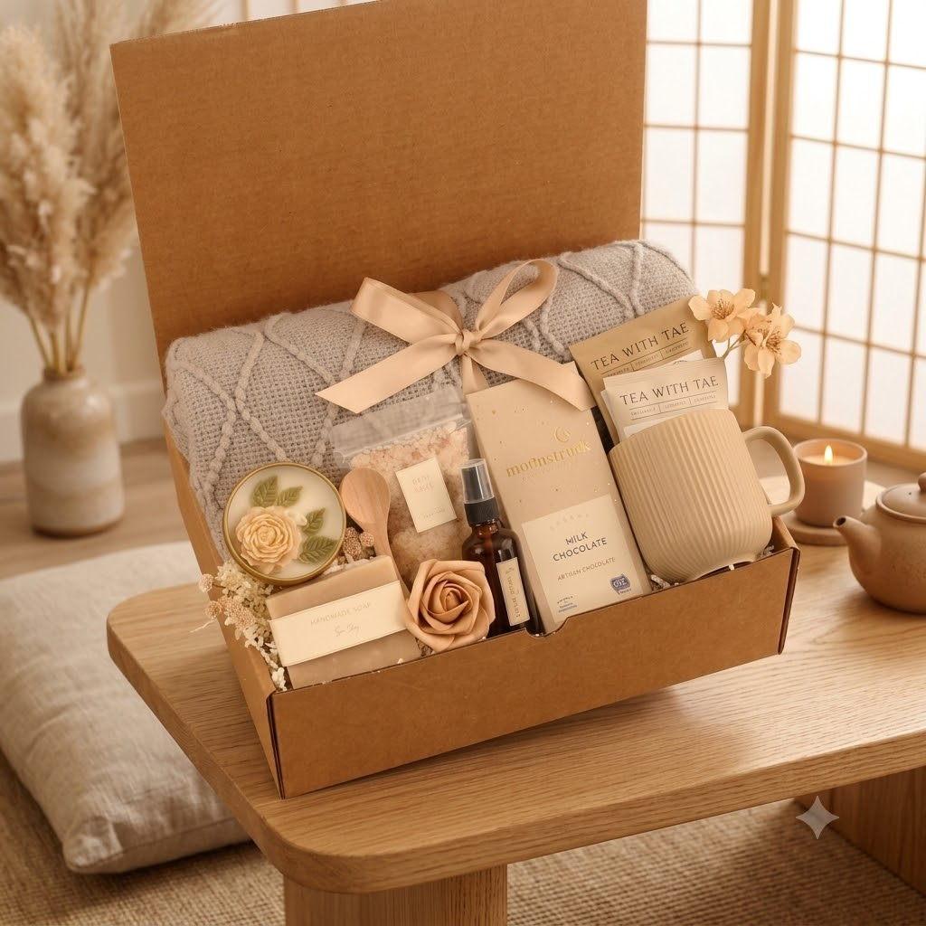 Grey Blanket & Beige Spa Gift Box