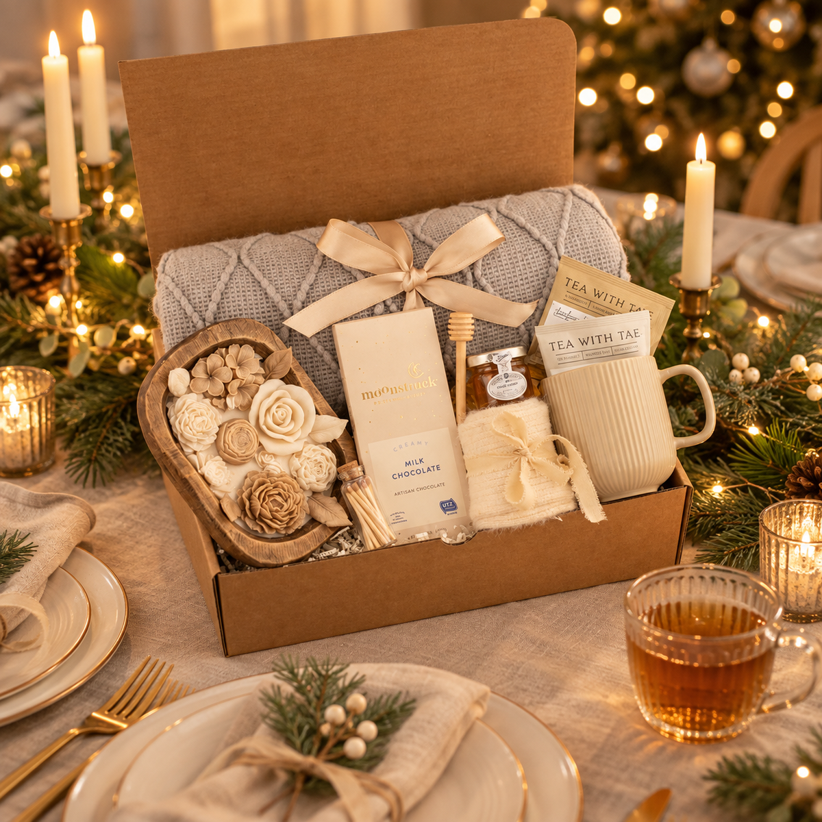 Grey Blanket & Wood Wick Candle Gift Box