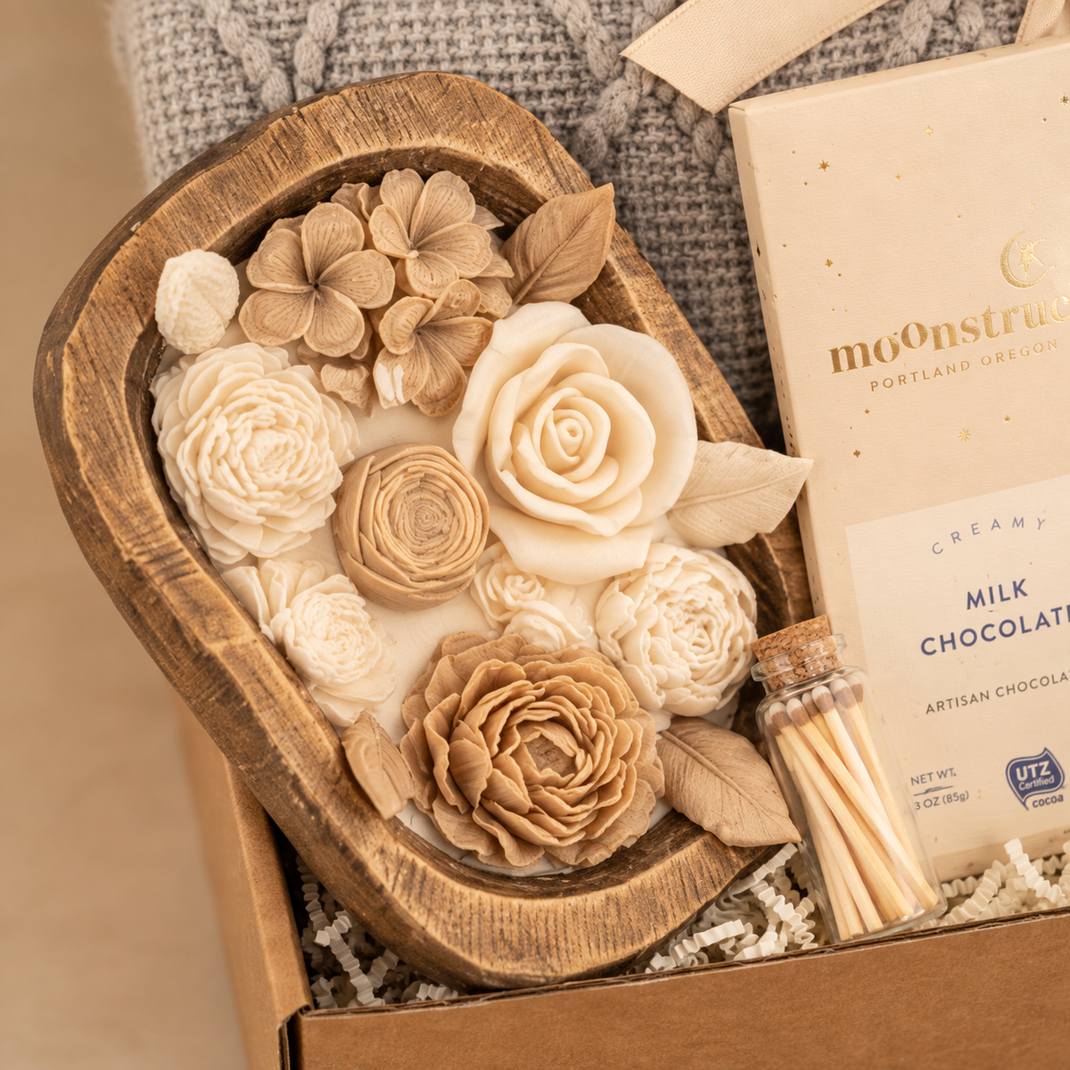 Grey Blanket & Wood Wick Candle Gift Box