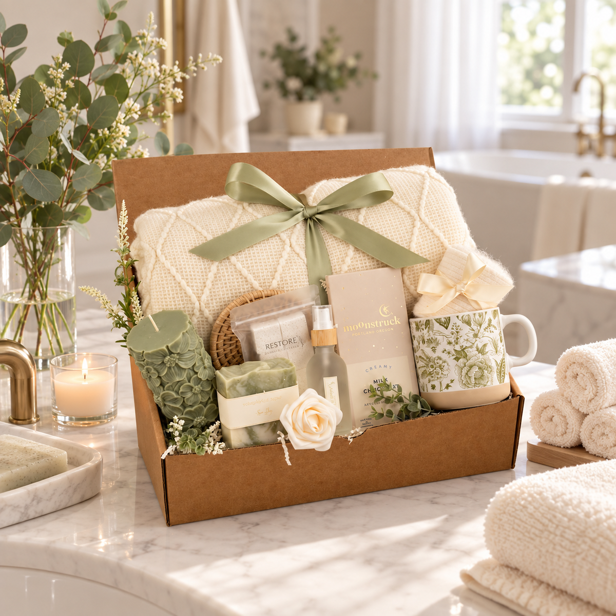 Green Floral Mug & Blanket Gift Box
