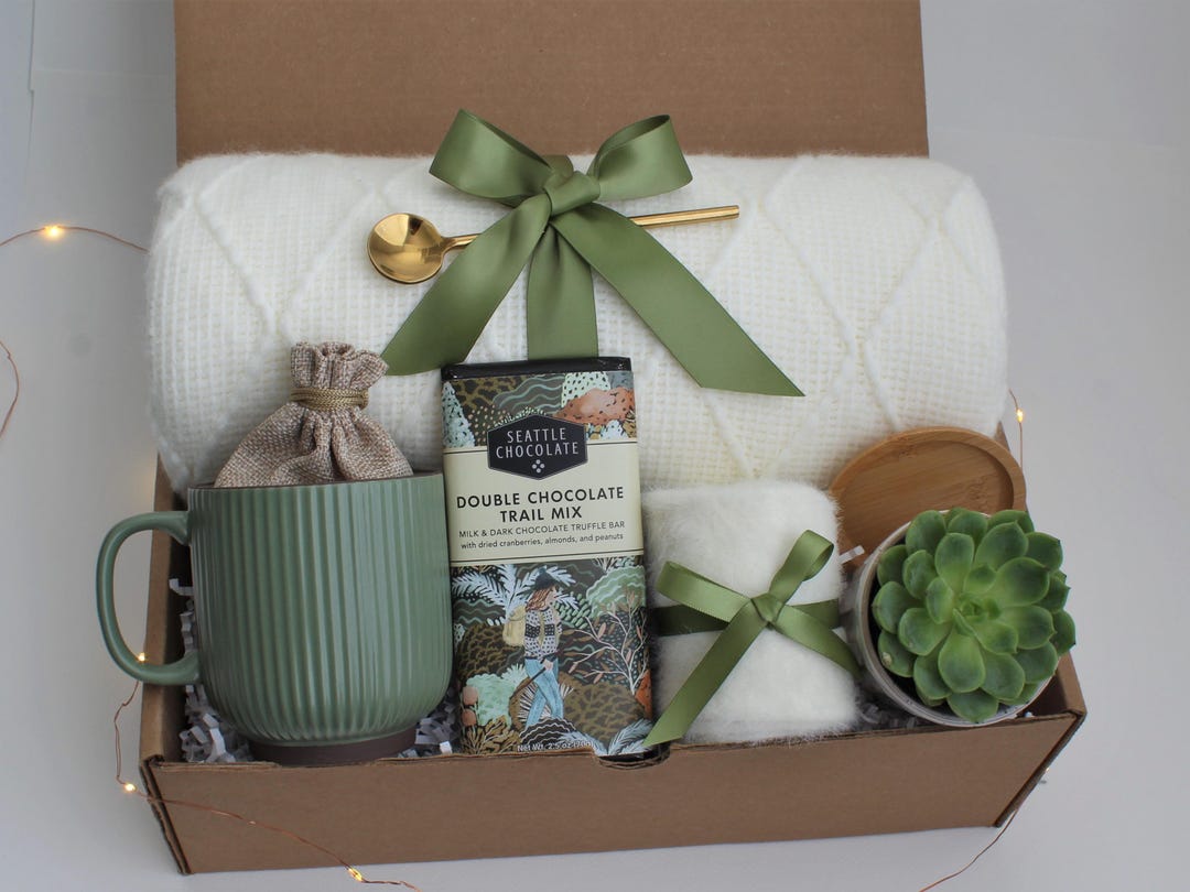 Green Ribbed Mug, Chocolate & Succulent Gift Box